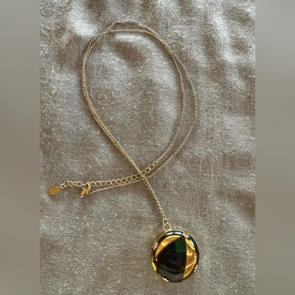 Aldo Gold Necklace with Dark Green Pendant